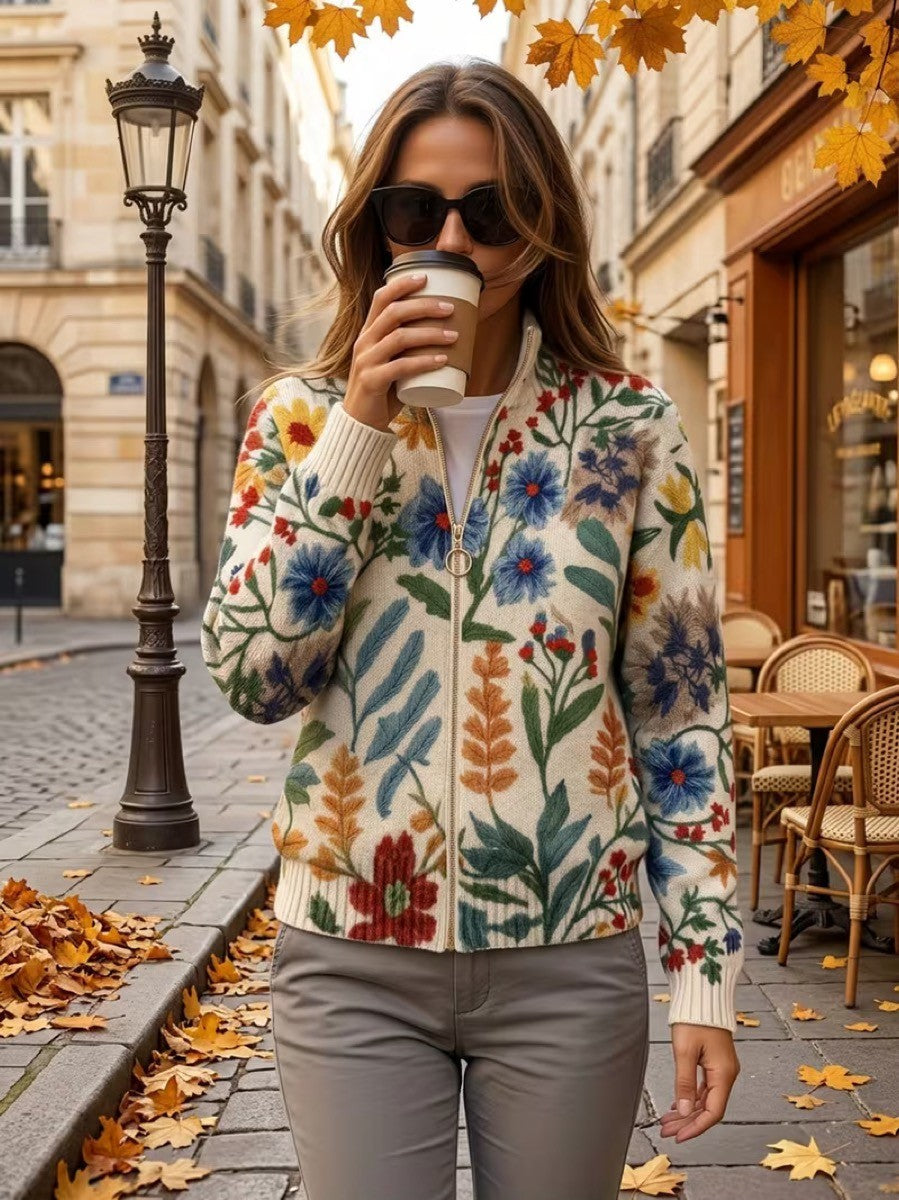 Wilma™ | Colorful Garden Floral Zip-Up Cardigan