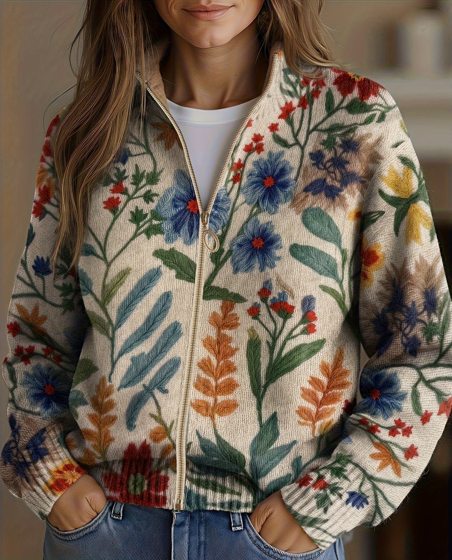 Wilma™ | Colorful Garden Floral Zip-Up Cardigan
