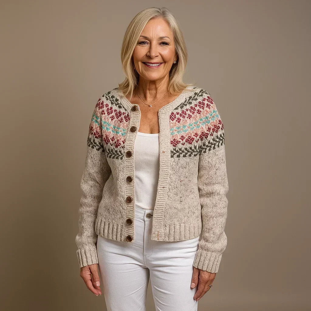 Elise™ | Nordic Fair Isle Button-Front Cardigan