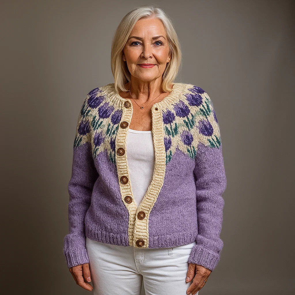 Elina™ | Floral Nordic Button-Front Cardigan