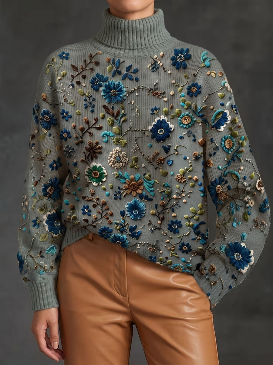 Thalassa™ | Embroidered Floral Turtleneck Sweater