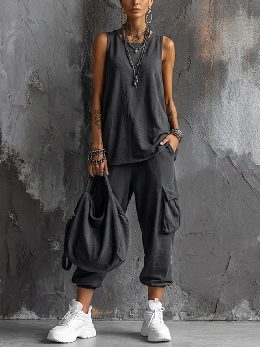 Manon™ | Relaxed Sleeveless Tunic & Cargo Jogger Set