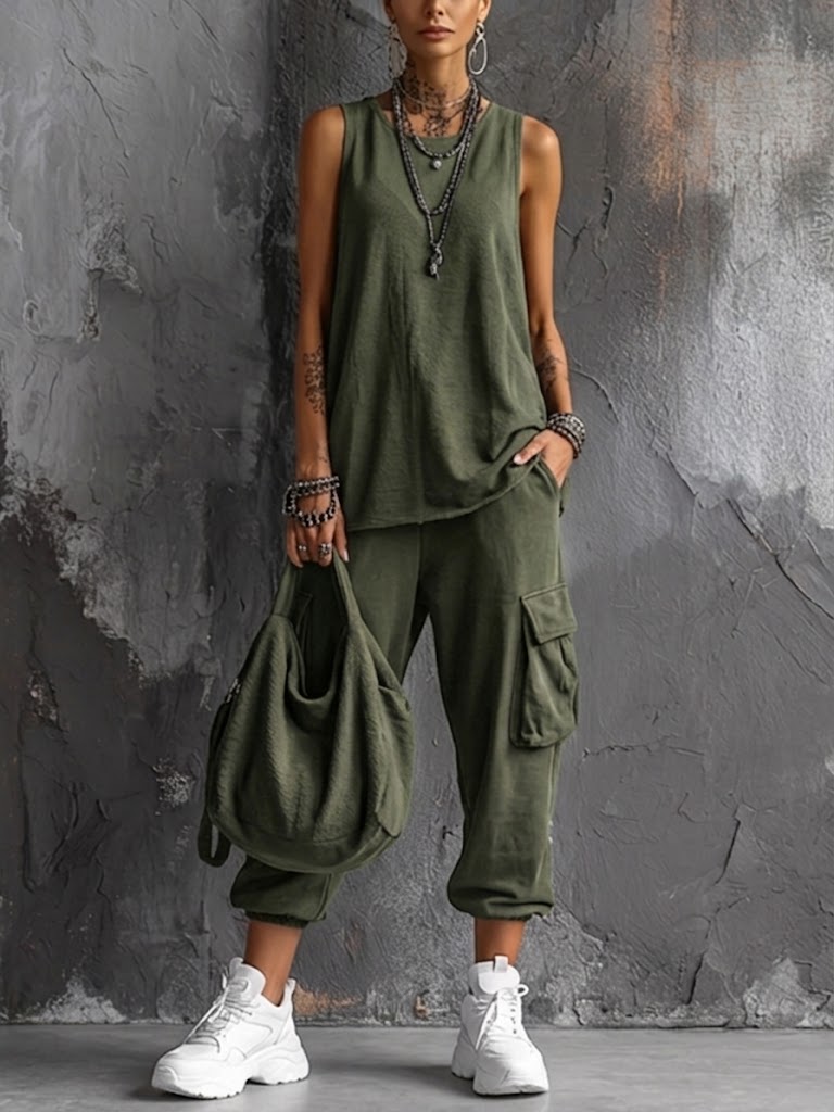 Manon™ | Relaxed Sleeveless Tunic & Cargo Jogger Set
