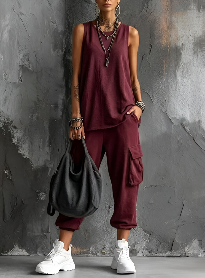 Manon™ | Relaxed Sleeveless Tunic & Cargo Jogger Set
