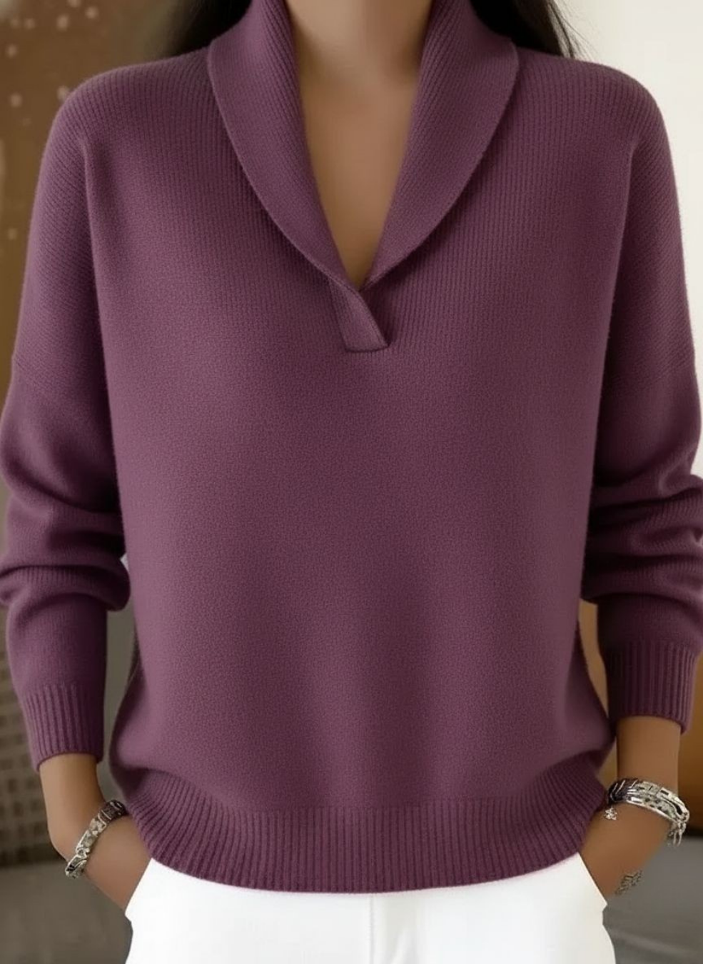 Isabelle™ | Women's Shawl Collar Knit Jumper