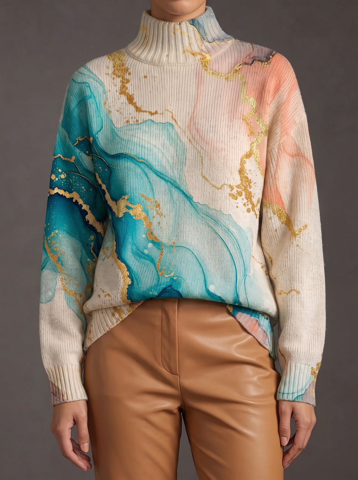 Verity™ | Marbled Ink Turtleneck Sweater