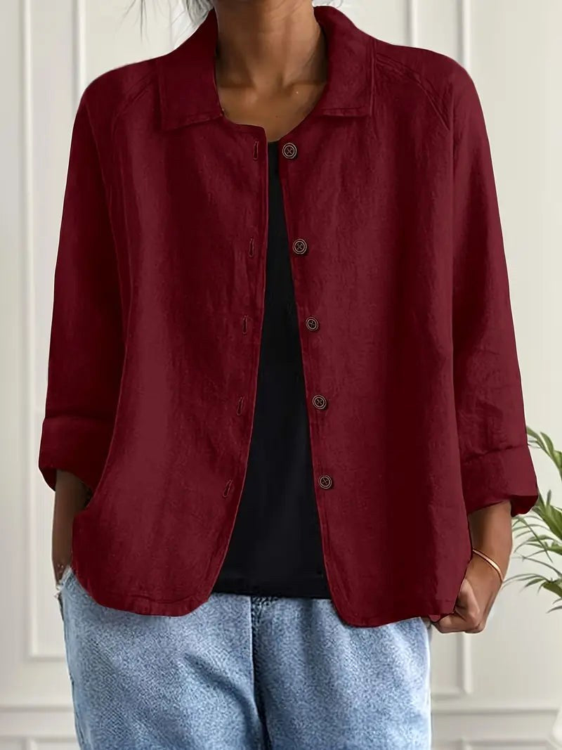Mathilda™ | Rich Burgundy Relaxed Button-Front Blouse