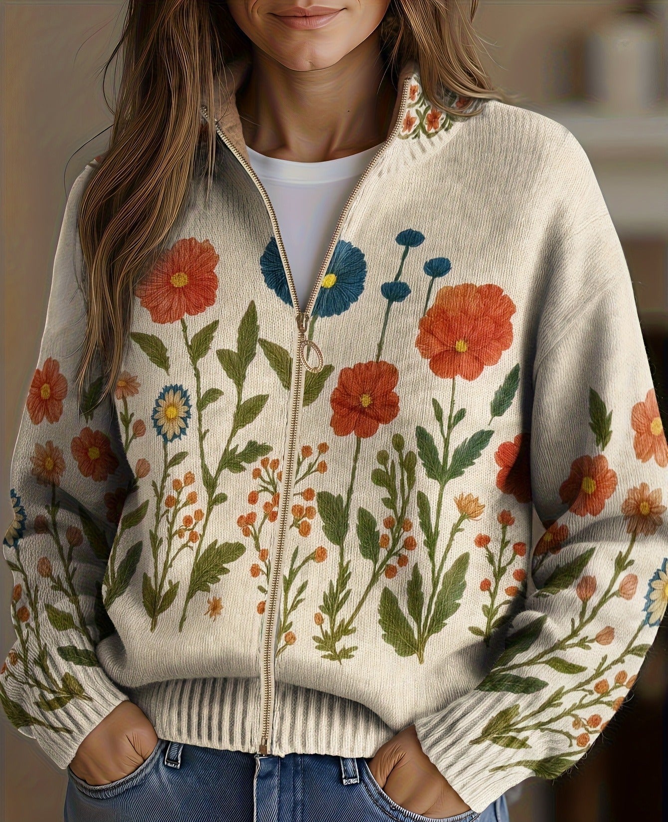 Wendy™ | Wildflower Meadow Zip-Up Cardigan