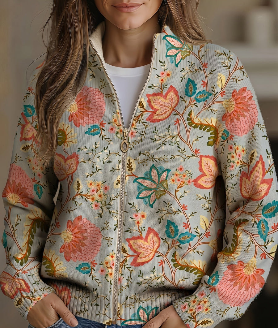 Florenza™ | Vintage Floral Zip-Up Bomber Jacket