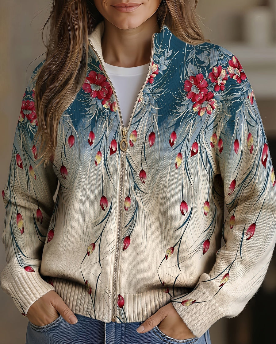 Lennox™ | Peacock Feather Floral Gradient Zip Cardigan